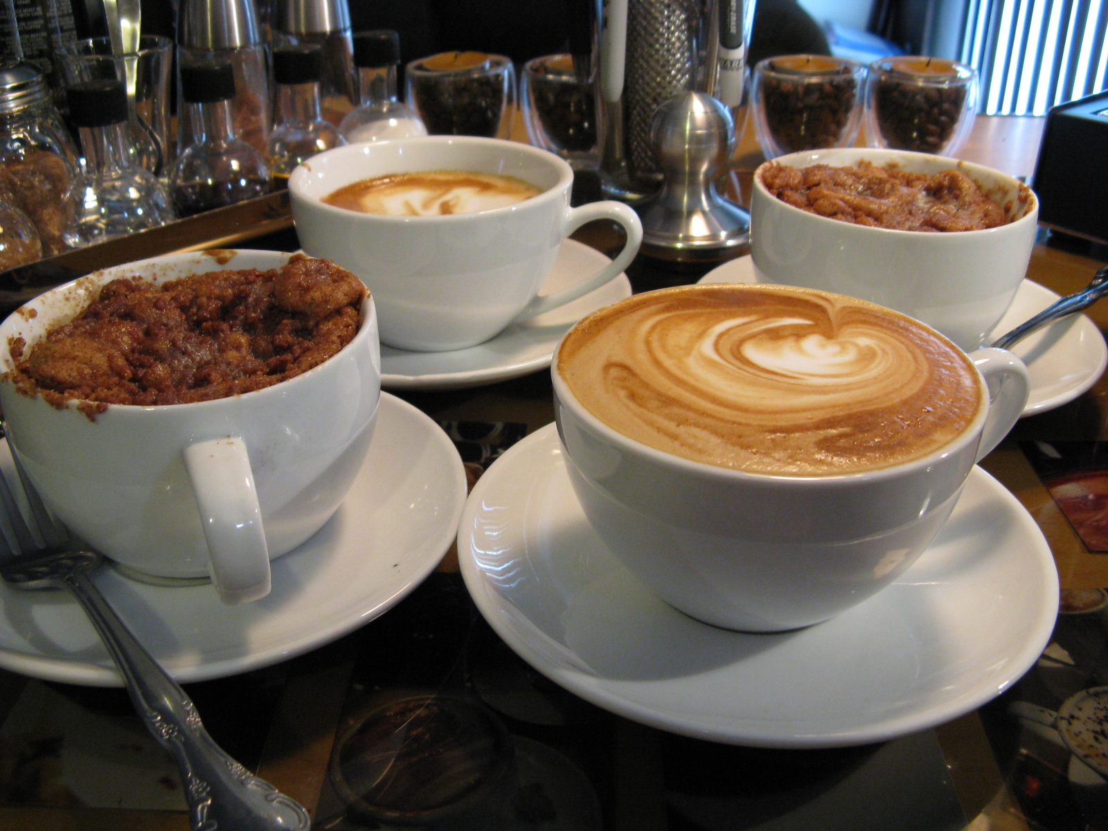 Cappuccinos and coffee cake, baked in capp cups